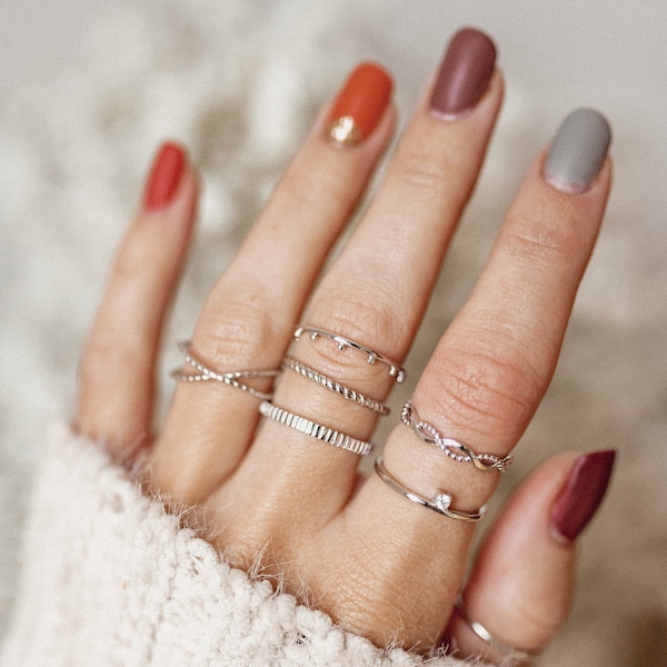 Stapelringe Set aus Sterling Silber | Kugel Band Ring Set