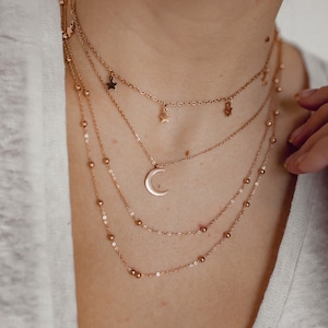 Multilayer Necklace Set Rose Gold 3 Necklaces Half Moon Necklace, Double Layered Necklace and Necklace with Star Charms image 1