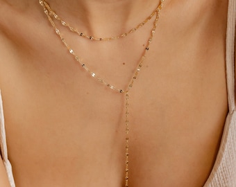 Collier double épaisseur | Collier long superposé | Collier goutte en Y | Collier en Y or, or rose, argent