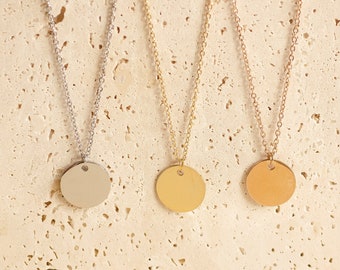 Circle Necklace Rose Gold | Silver Disk Necklace Round Pendant | Gold Circle Necklace | Coin Pendant Necklace