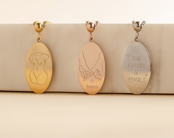 Engravable Coin Pendant Necklace – Gold or Rose Gold Stainless Steel Feminist Jewelry