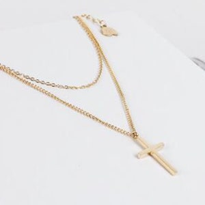 Cross Necklace Gold Colour Delicate Layered Necklace with Cross Pendant Stainless Steel Jewellery image 2