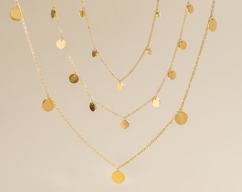 Gold Coins Necklace | Silver Disk Necklace | Small Coin Necklace | Women Chain Necklace | Rose Gold Circle Necklace