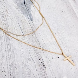 Cross Necklace Gold Colour Delicate Layered Necklace with Cross Pendant Stainless Steel Jewellery image 4