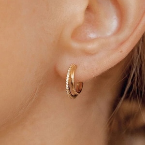 Gemstones Double Hoop Earrings | Small Sterling Silver Hoops with Crystals | Gold Plated Earrings | Rose Gold Hoop Earrings