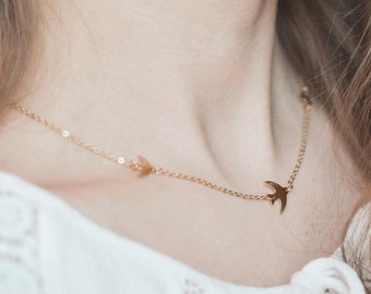 Vogels ketting | Gouden vogelketting | Vliegende vogel ketting | Zwaluw ketting | Zilveren vogelketting | Sierlijke vogelketting rosé goud