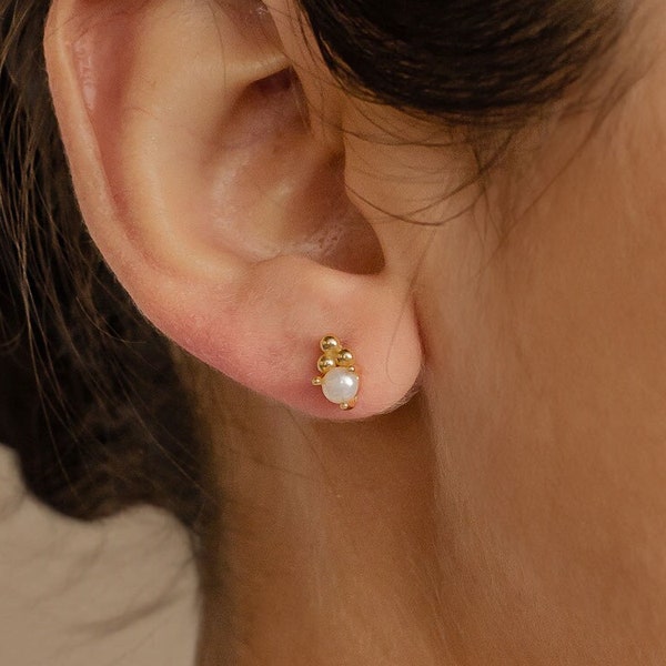 Small Pearl Earrings | Real Pearl Stud Earrings Sterling Silver | Fresh Water Pearl Earrings Gold | White Pearl Earrings