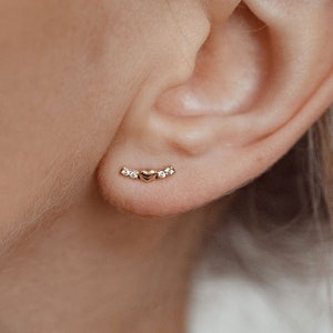 14K Gold Heart Stud Earrings: Dainty Winged Design Fine Jewelry