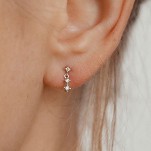 Delicate Drop Stud Earrings Sterling Silver | Small Drop Studs with Dangling Stones | Tiny Gold Dangle Earrings