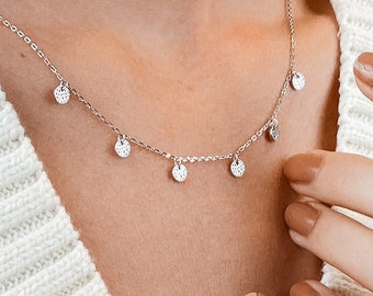 Collier en argent sterling avec pièces texturées | Collier Femme Pendentifs Ronds Bijoux en Argent Sterling 925