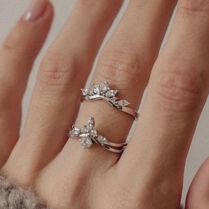 Gemstone Crown Ring Sterling Silver | Delicate Ring with Zirconia Stones