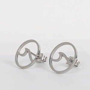Wave Earrings Silver Round Open Circle Ear Studs Stainless Steel Jewellery image 2
