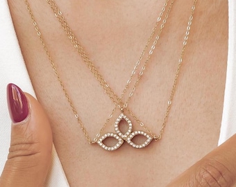 Vriendschapsketting met kristallen, set van 3 | Bijpassende vriendschapskettingen van 18 karaats goud | Fijne CZ-hanger | Ketting met meerdere edelstenen
