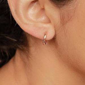 Plain Chunky Hoop Earrings Sterling Silver | Thin Gold Hoops | Classic Small Earrings Minimalist | Rose Gold Hoops