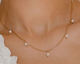 Rose Gold Pearl Necklace | Pearls Necklace Silver | Gold Pendant Necklace with Pearls | Necklace Pearls | Bridal Faux Pearl Necklace