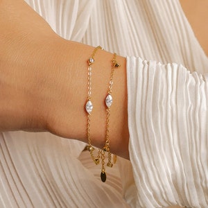 18K Gold Plated Sterling Silver Zirconia Bracelet: Dainty Women&#39;s Jewelry