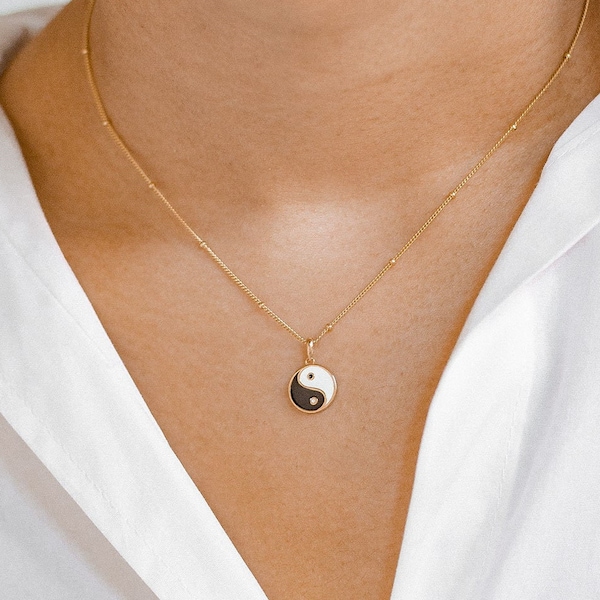 Yin Yang Pendant Necklace Gold Plated Sterling Silver | Round Charm Necklace