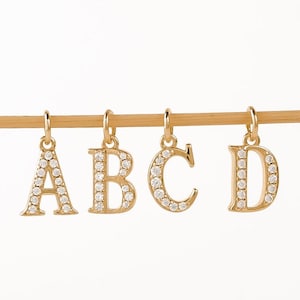 Beginletters Charms CZ | Letterhanger verguld sterlingzilver | Initiaalhanger voor ketting of armband A tot Z-bedel
