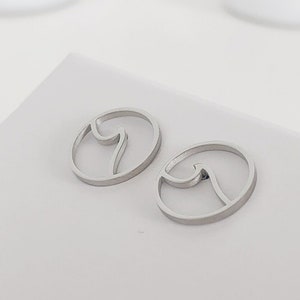 Wave Earrings Silver Round Open Circle Ear Studs Stainless Steel Jewellery image 3