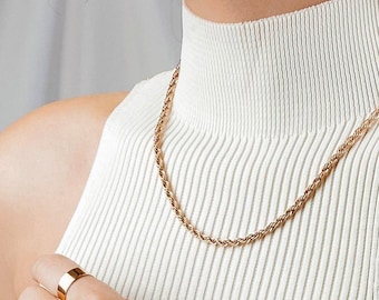 Twist Chain Necklace Rose Gold | Gold Twisted Necklace | Thick Necklace Chain | Rope Necklace Stainless Steel