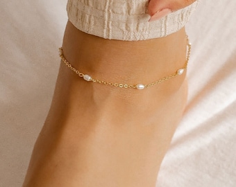 Fußkettchen 925 Silber | Perlen Fußkette Gold | Fußkettchen Silber | Fußkettchen Perlen | Fußketten Silber 925 | Fußkette mit Perlen