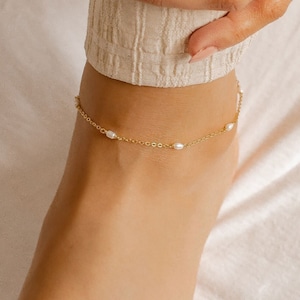 Tobillera de Perlas de Plata de Ley: Pulsera Ajustable para el Pie con Perlas de Agua Dulce