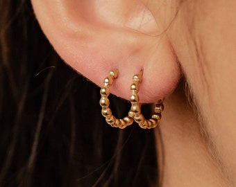 Beaded Hoop Earrings | Gold Plated Hoops | Stainless Steel Hoops | Mini Hoop Earrings | Waterproof Earrings