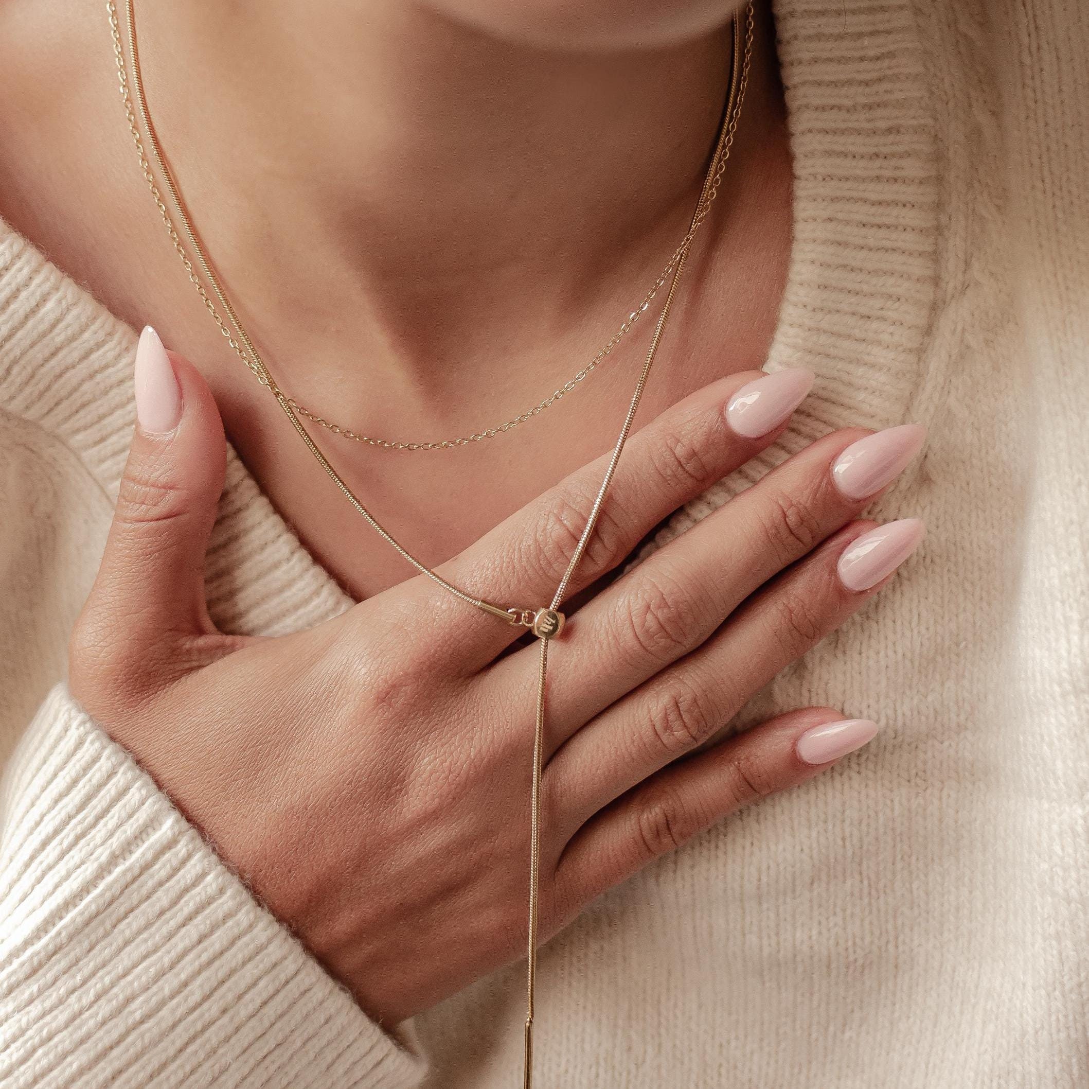 2WAY STONE LIKE SLIDE CHAIN NECKLACE