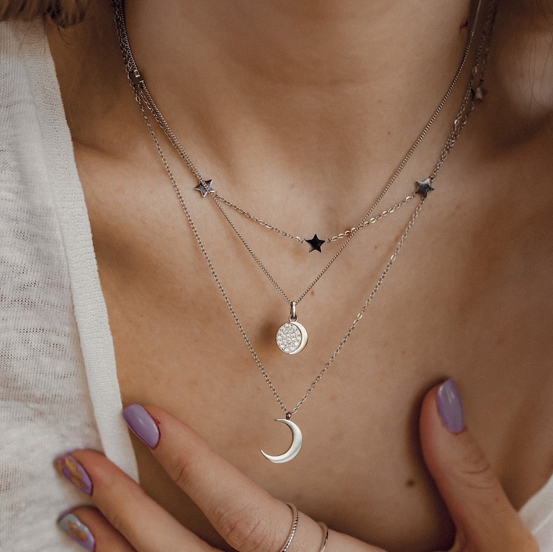 Half Moon Necklace Silver Colour Delicate Crescent Moon Pendant Necklace Available in 3 Colors image 7