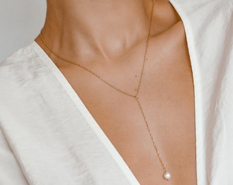 Pearl Pendant Y Necklace Sterling Silver | Delicate Pearl Chain Necklace