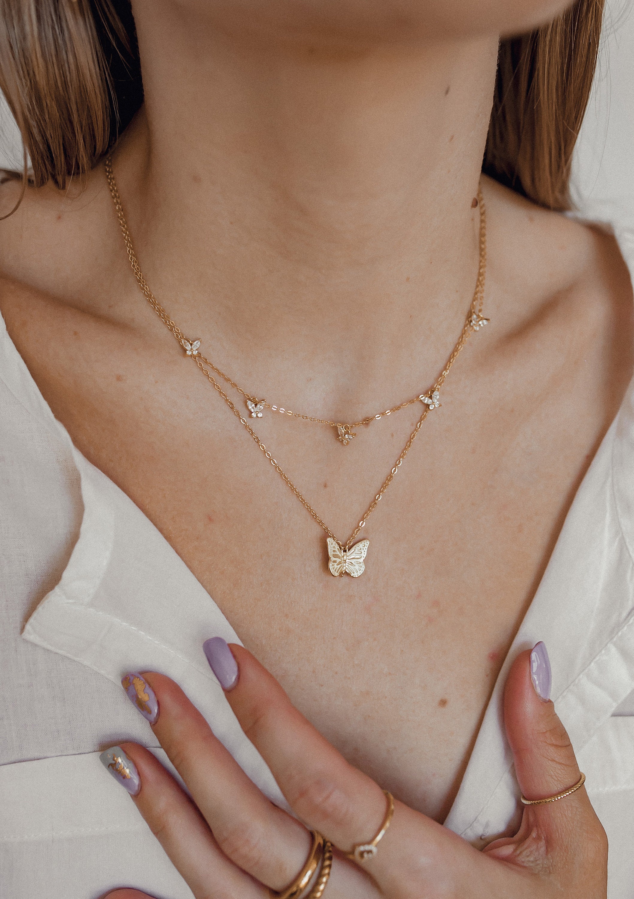 Simple gold cheap butterfly necklace