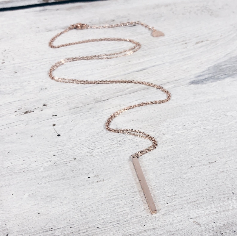 Long Necklace Stainless Steel Jewellery Bar Pendant Necklace in Rose Gold