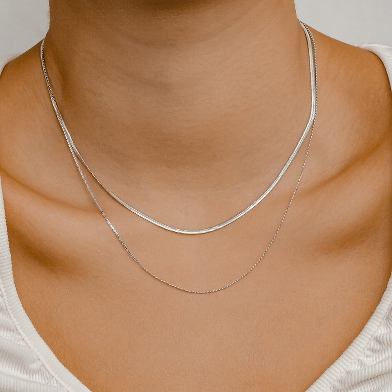 Layered Fine Chain Necklace Silver Dainty Women Necklace Stainless Steel image 5