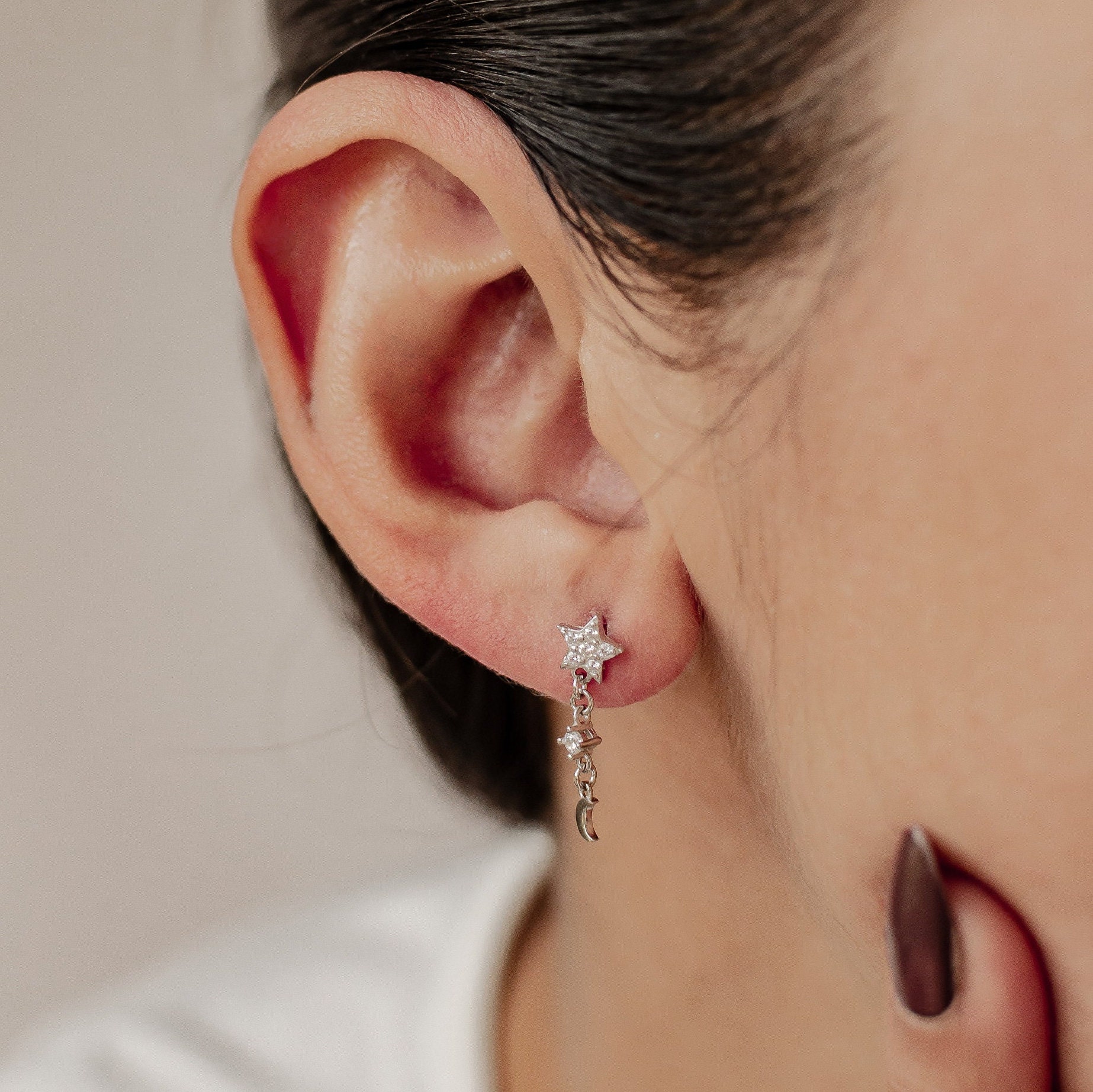 Moon Star Earrings | Star Dangle Earrings | Half Moon