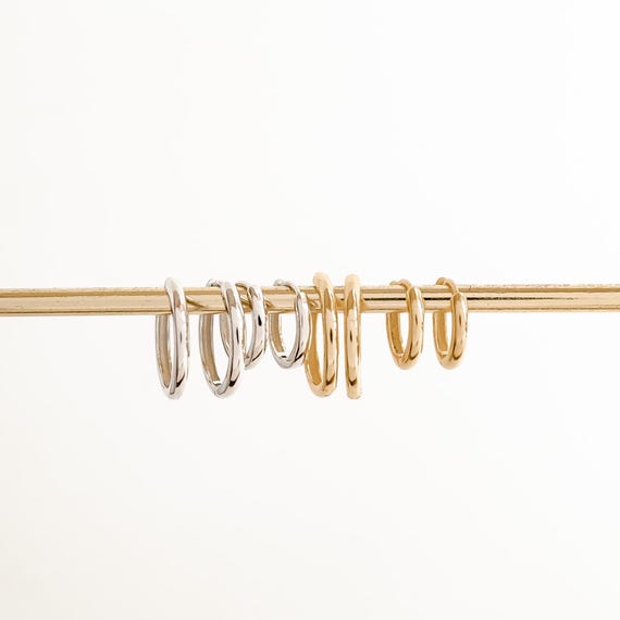 Silver Hoop Earrings Set | Golden Hoops Set | Sterling Silver Earring Set | Medium Gold Hoops | Huggie Earrings Silver | Helix Hoop