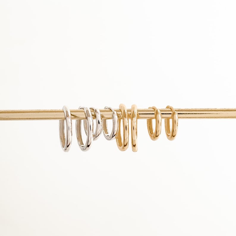 Silver Hoop Earrings Set | Golden Hoops Set | Sterling Silver Earring Set | Medium Gold Hoops | Huggie Earrings Silver | Helix Hoop image 1