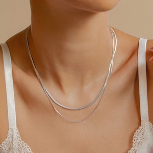 Layered Fine Chain Necklace Silver Dainty Women Necklace Stainless Steel image 3