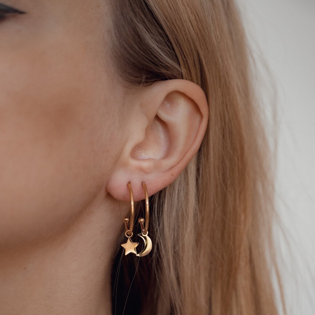 Zolkamery Set Di 2 Orecchini A Cerchio In Argento 925 Con Zirconi – Ciondoli Luna, Stella E Cuore, Ipoallergenici, Confezione Regalo (Oro Bianco/Rosa/Giallo)