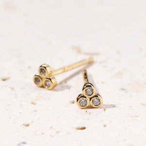 Small Trio Stud Earrings Sterling Silver Three Dots Stud Earrings White and Black Crystal Small Studs Gold