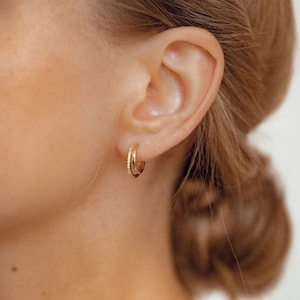 Gemstones Double Hoop Earrings | Small Sterling Silver Hoops with Crystals | Gold Plated Earrings | Rose Gold Hoop Earrings