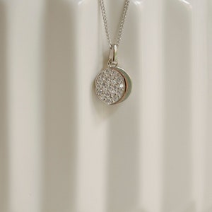 Moon Pendant Necklace Sterling Silver Round Zirconia Charm Necklace image 2