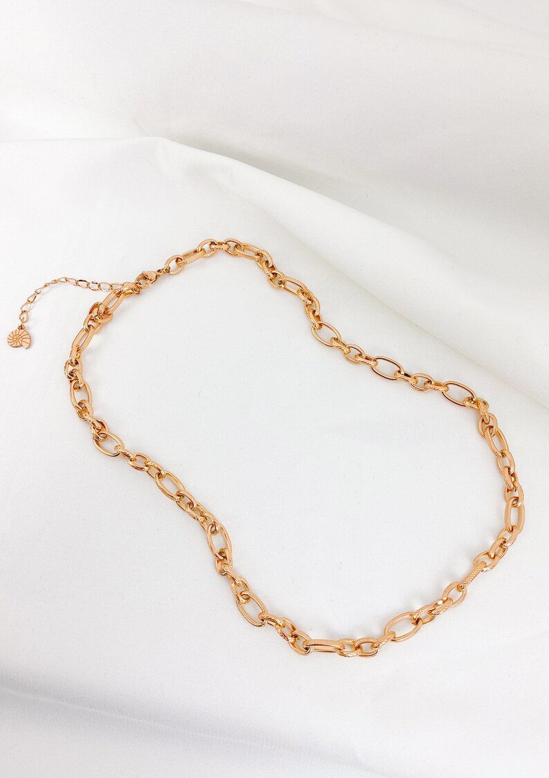 Figaro Chain Necklace Rose Gold Chunky Oval Figaro Chain Etsy