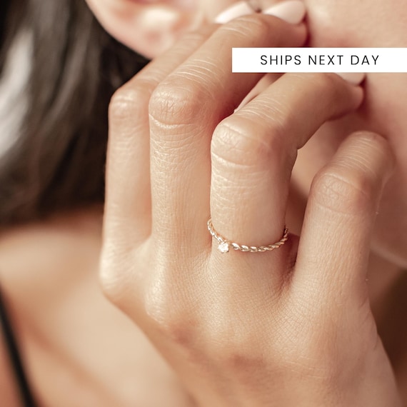14K Gold Twist Ring: Lab Grown Diamond Solitaire Engagement Ring