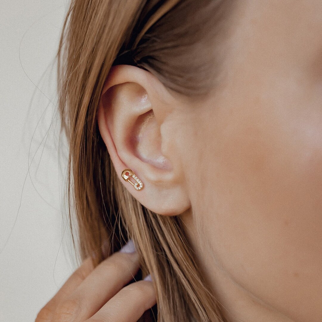Safety Pin Stud Earrings Safety Pin Ear Studs Unique Earrings 18K Gold Plated Sterling Silver Etsy