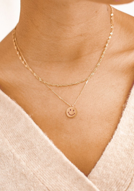 Smiley Pendant Necklace Stainless Steel 