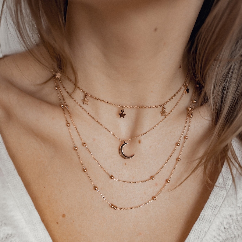 Layered Necklace Rose Gold Delicate Double Chain Necklace Satellite Chain Necklace Layered Necklace Silver Gold Ball Chain Necklace image 6