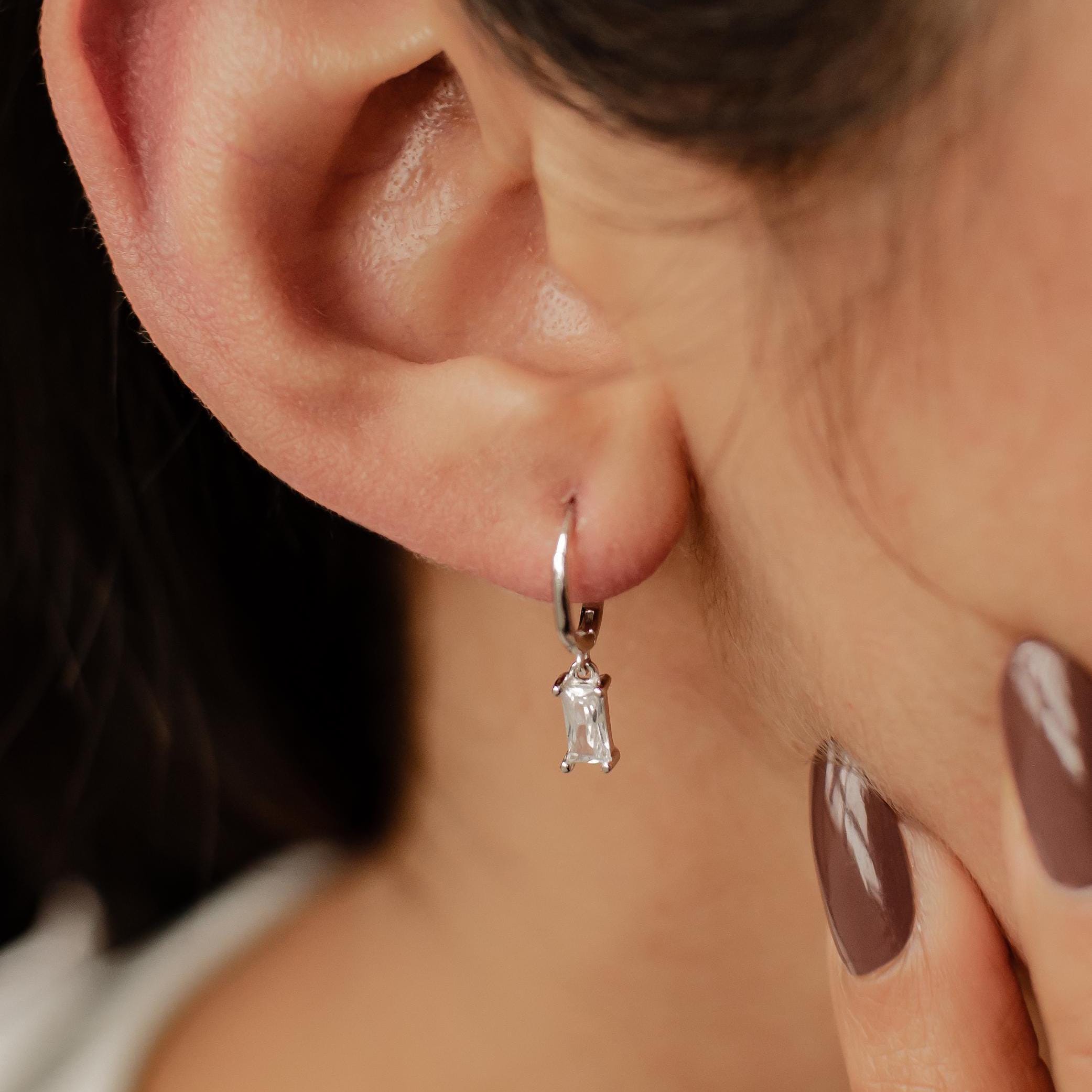 Ear Stack Set of 3 Sterling Silver Earrings | Baguette