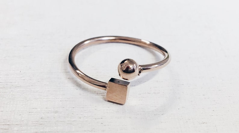 Ball and Cube Ring in Rose Gold Geometric Cube Ring Stainless Steel Jewellery