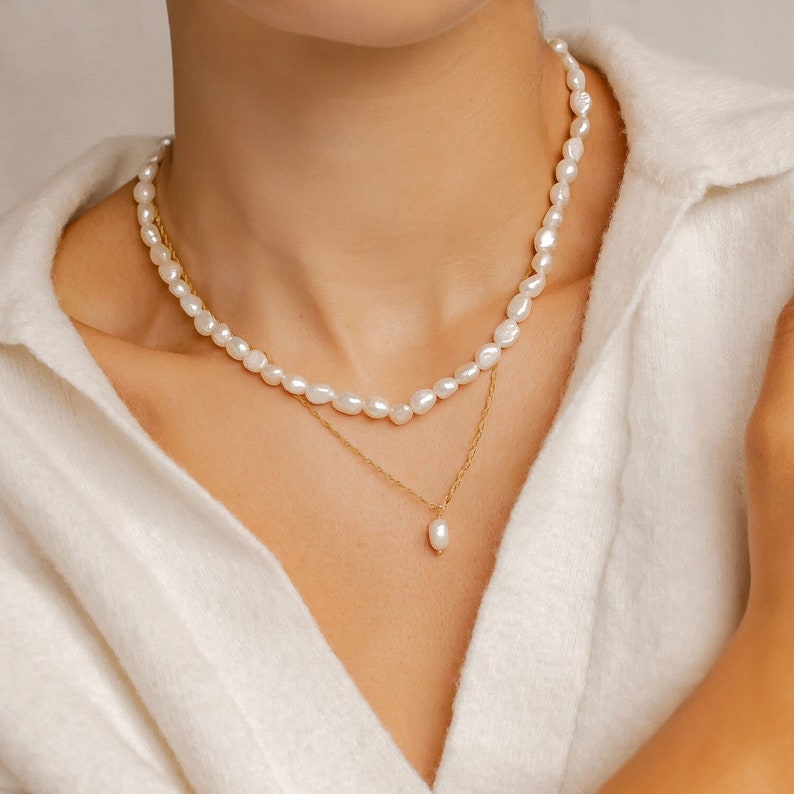 Real Pearl Necklace Freshwater Pearl Necklace Gold Pearl Necklace Baroque Pearl Necklace Natural Pearl Necklace image 1