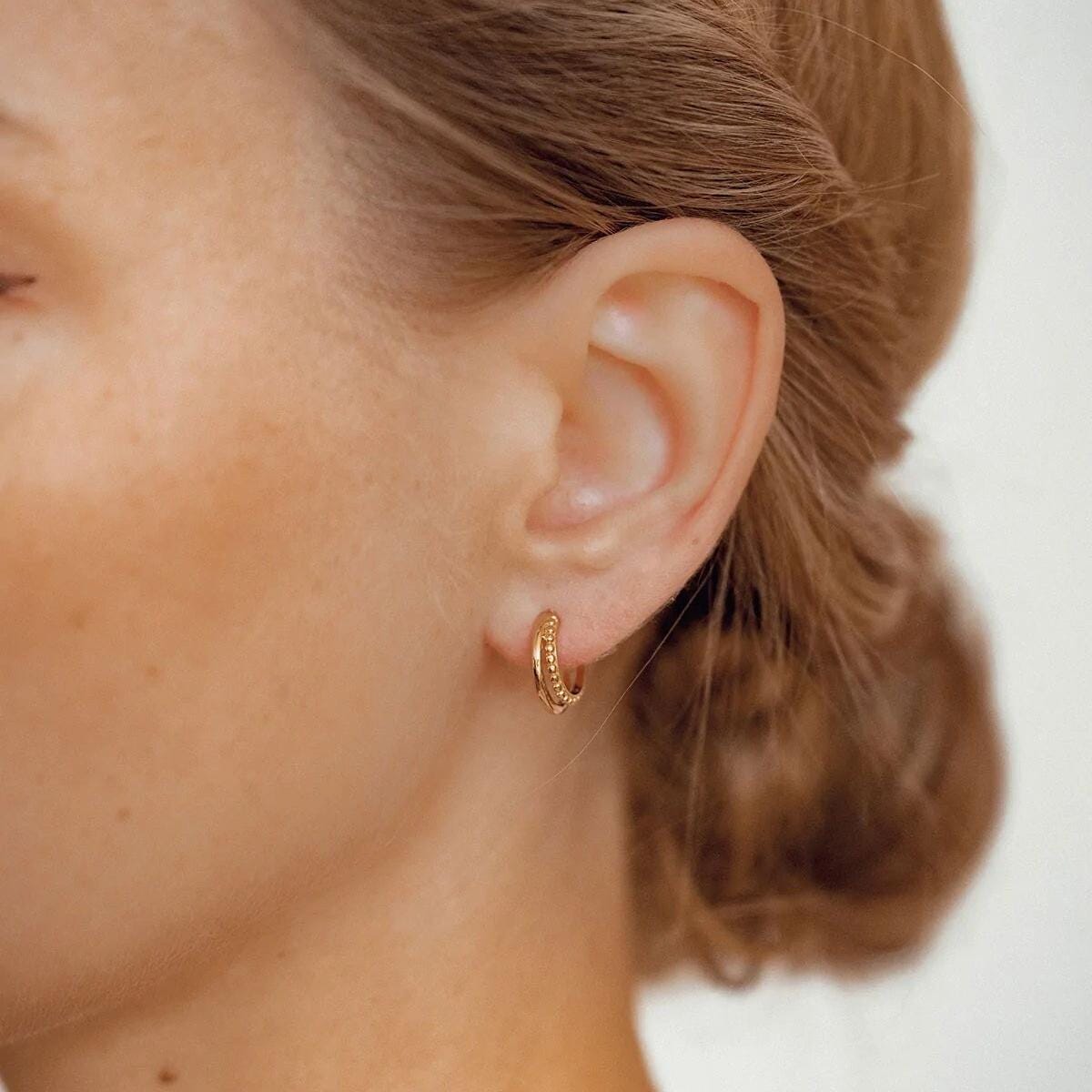 Beaded Double Hoop Earrings Sterling Silver | Gold Plated